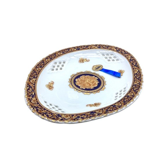 Vintage Limoges BACCHUS Oval Platter 9.25 in Porcelain China God Face Gold Gild - Picture 11 of 16
